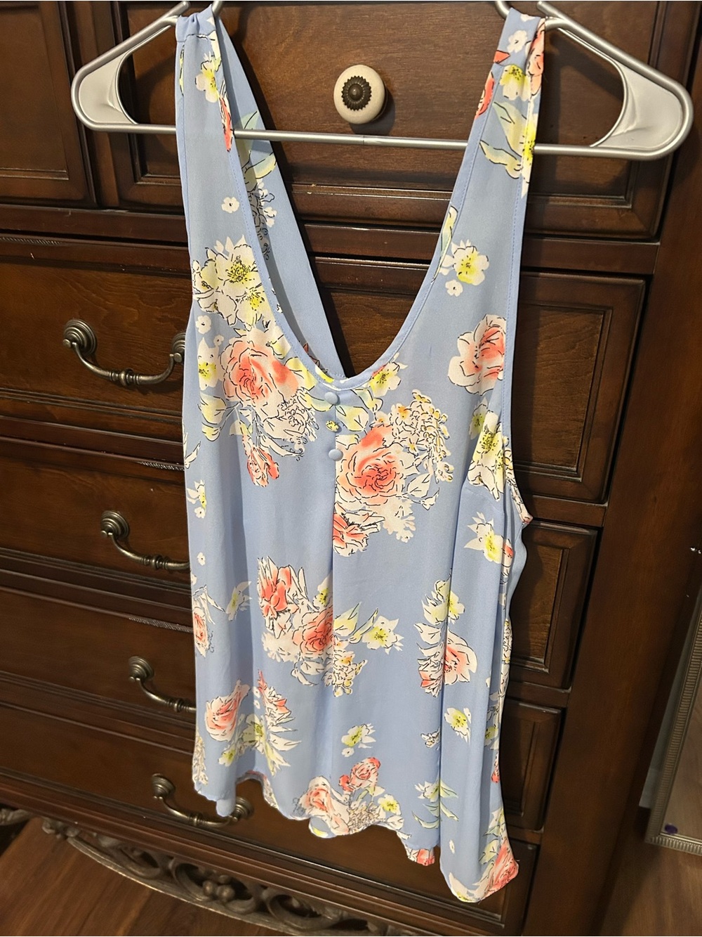 Candie's Light Blue Floral V-Neck Tank Top